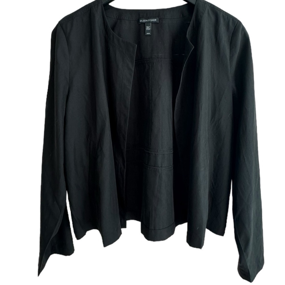 Eileen Fisher Black Sandwashed Tencel Jacket Medium Pockets Lightweight Pockets
